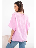 Dámska bavlnená oversize blúzka s krátkymi rukávmi candy pink