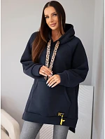 Mikina dámská oversize z bavlny s kapucí a kapsou námořnická modř Mikina dámská oversize z bavlny s kapucí a kapsou námořnická modř