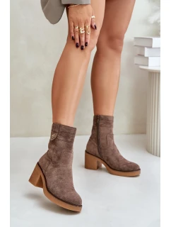 Zateplené dámské boty na podpatku hnědé model 21673996 - Boto