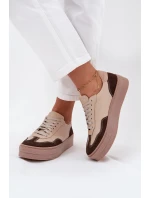 Kožené dámské tenisky na platformě model 21707354 béžové - Zazoo