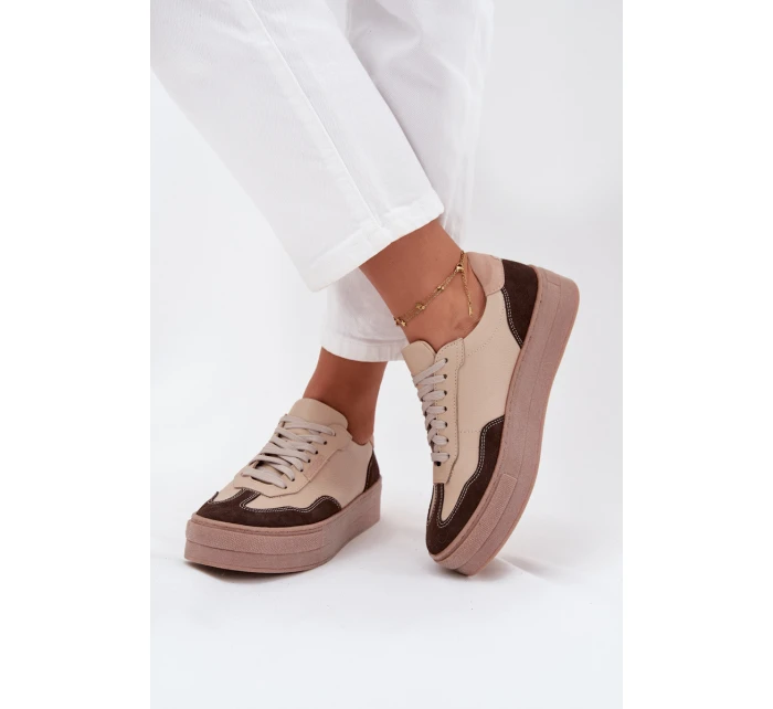 Kožené dámské tenisky na platformě model 21707354 béžové - Zazoo