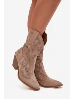 Botki Kowbojki Damskie Ze Zdobieniem Beżowe Arlissima