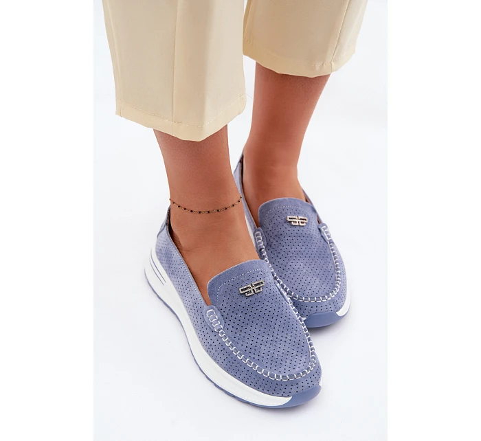 Dámské mokasíny z přírodního semiše modré model 22095022 - EVENTO