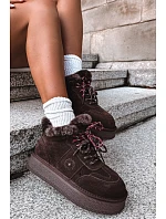 Dámské kožené semišové sněhule s šněrováním Big Star model 22386368 Hnědé - Big Star Shoes