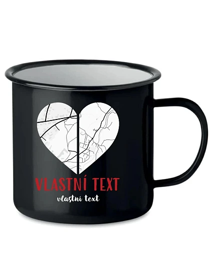 Personalizovaný retro plechový pohár – Dve miesta, jedno srdce Personalizovaný retro plechový pohár – Dve miesta, jedno srdce