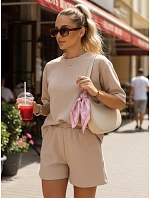 Dámsky letný pruhovaný set Poľský výrobok béžový FashionStreet AY1171