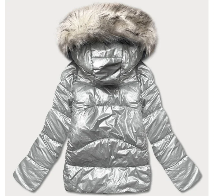 Šedá krátka dámska zimná kockovaná bunda (16m9052-92)