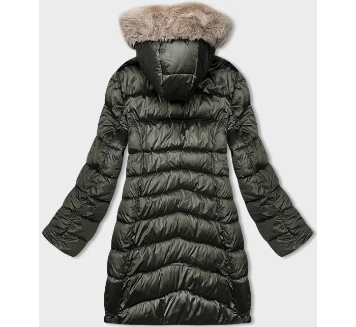 Dámska obojstranná zimná bunda s kapucňou khaki-béžová (B8202-11046)