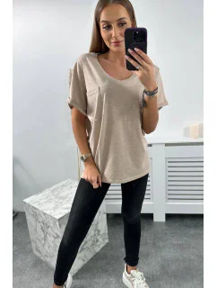 Bavlnená blúzka s vreckami béžová