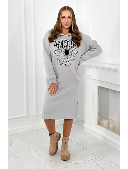 Dlouhé model 18966320 šaty s výšivkou šedý - K-Fashion