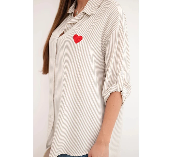 Dámská viskózová košile s krajkovými rukávy a límečkem béžová