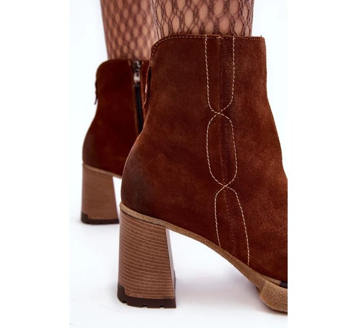 Kůže Botky Dámské Na Sloupku Hnědé Lemar model 21635979 - Boto
