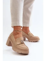 Dámské polobotky na masivním podpatku s ozdobou Beige model 21655247 - Boto