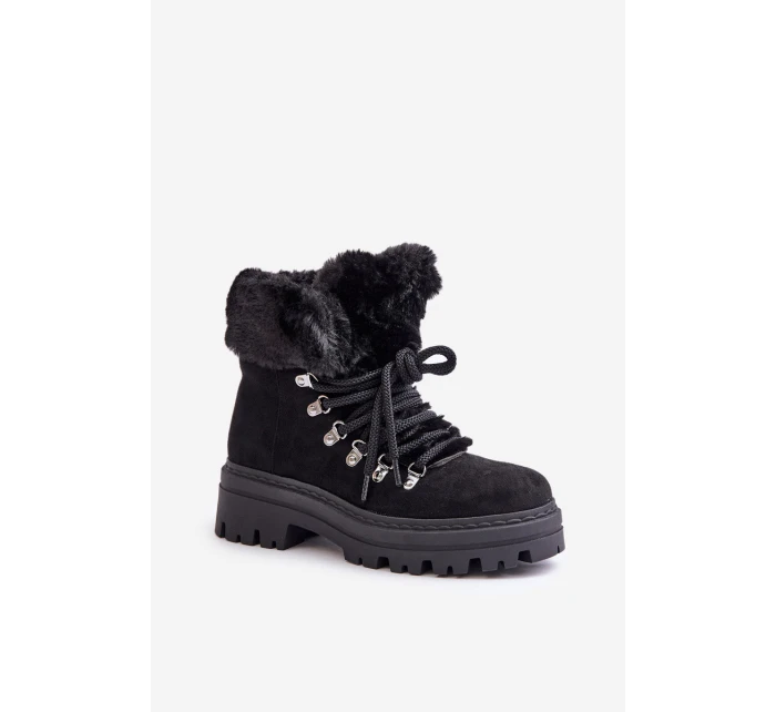 Dámské Šněrovací Boty S Kožíškem Černé model 21679564 - Boto Dámské Šněrovací Boty S Kožíškem Černé model 21679564 - Boto