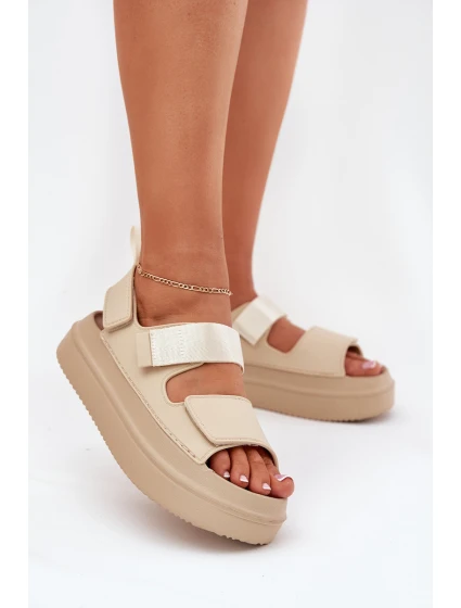 Dámské sandály na platformě se suchým zipem béžové model 21696233 - Boto