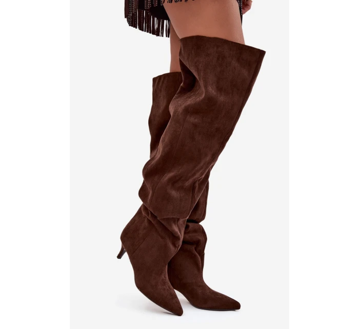 Wsuwane Kozaki Damskie Na Szpilce Czekoladowe Ysolienne