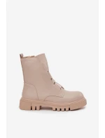 Zateplené boty pro ženy na zip z eko kůže světle béžové model 21724975 - Boto
