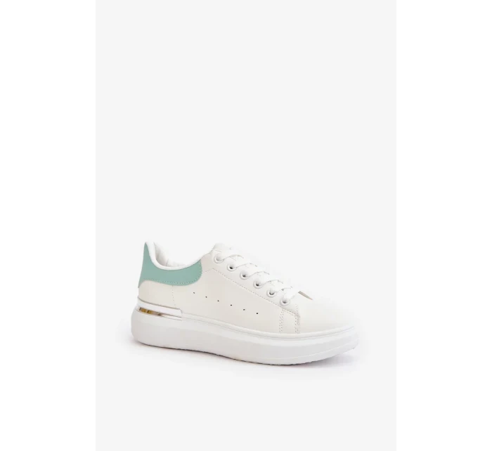 Nízke dámske tenisky z ekokože na platforme bielo-zelené Nevelena Nízke dámske tenisky z ekokože na platforme bielo-zelené Nevelena