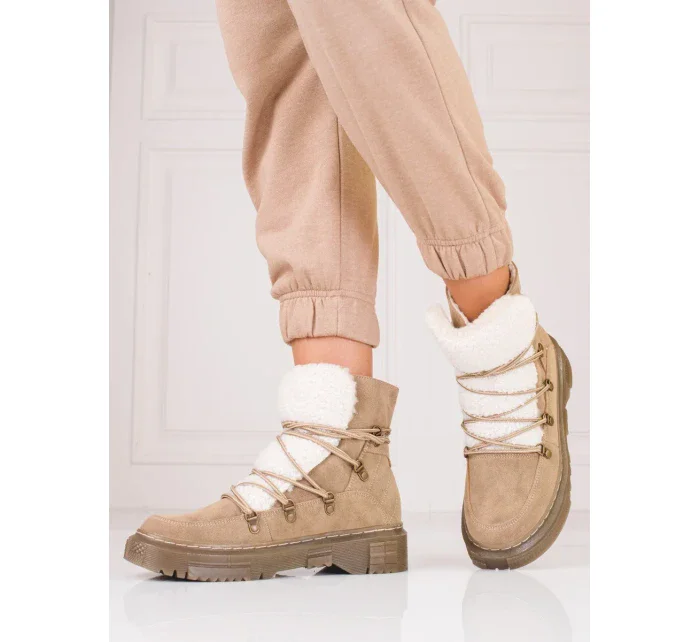 Pohodlné dámské sněhule hnědé bez podpatku Pohodlné dámské sněhule hnědé bez podpatku