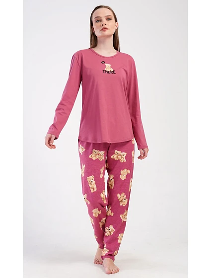Dámské pyžamo dlouhé Pink model 22407139 - Vienetta Dámské pyžamo dlouhé Pink model 22407139 - Vienetta