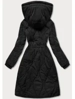 Čierna dámska zimná bunda po kolená (m-21601)
