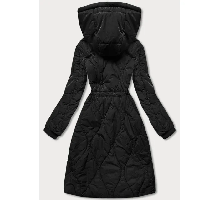 Čierna dámska zimná bunda po kolená (m-21601)