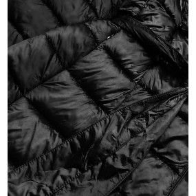 Čierny prešívaný kabát s vysokým stojačikom a kapucňou (AG1-J9062B)
