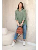 Bavlnená mušelínová košeľa oversize khaki