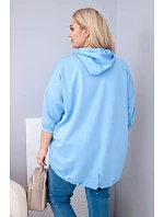 Dámska mikina plus size z viskózy s kapucňou a klokaním vreckom modrá