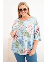 Dámská bavlněná halenka Plus Size s krátkým rukávem a květinovým vzorem modrá Dámská bavlněná halenka Plus Size s krátkým rukávem a květinovým vzorem modrá
