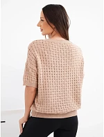 Dámský bavlněný model 22391366 svetr s krátkým rukávem camelový - K-Fashion