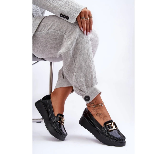 Kožené Mokasíny Na Platformě S Ozdobou Černá model 21630147 - Zazoo