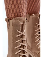 Zamszowe Damskie Botki Workery Sznurowane Beżowe Nicole 2836