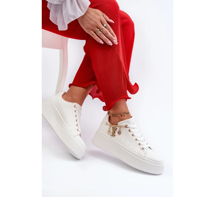 Sneakersy Damskie Na Platformie Z Zawieszkami Białe Tivissa