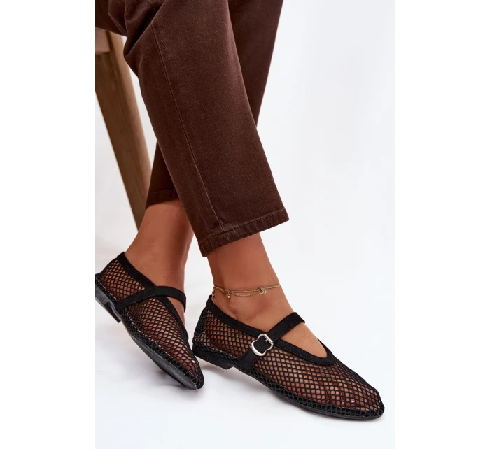 Síťované baleríny s páskem černé Pherina