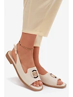 Dámské sandály na nízkém podpatku s ozdobou S.Barski KV61-6037 Krémové