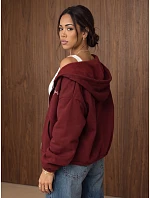 Dámska mikina s kapucňou, zapínateľná, zateplená, bordová, FashionStreet BY1579 Dámska mikina s kapucňou, zapínateľná, zateplená, bordová, FashionStreet BY1579