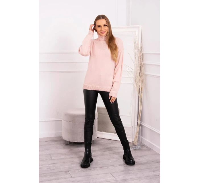 Rolákový sveter púdrovo ružový