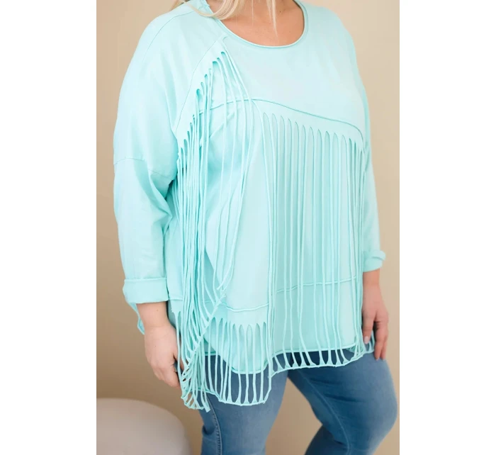 Dámská bavlněná blůza Plus Size s třásněmi mátová