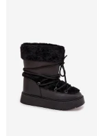 Dámske snežnice na platforme s kožušinou a šnurovaním Marinna - čierne Dámske snežnice na platforme s kožušinou a šnurovaním Marinna - čierne