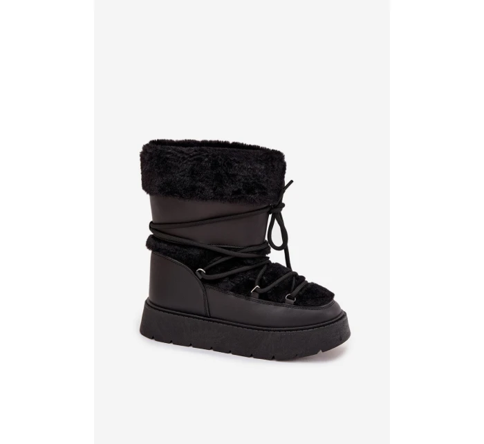 Dámske snežnice na platforme s kožušinou a šnurovaním Marinna - čierne Dámske snežnice na platforme s kožušinou a šnurovaním Marinna - čierne