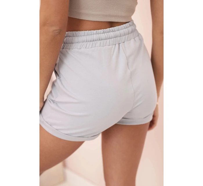 Dámské bavlněné šortky s gumou a vázáním v pase šedý melír