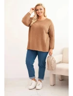 Dámský svetr plus size s lodičkovým výstřihem camelový Dámský svetr plus size s lodičkovým výstřihem camelový