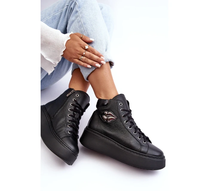 Trampki Damskie Wysokie Na Suwak Lemar Czarne Katerin