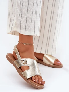 Dámské Ploché Sandály S Dekorativním Detalem model 21697239 Zlaté - VINCEZA