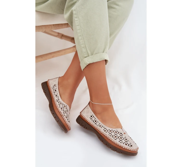 Dámské krajkové baleríny z přírodní kůže model 22026502 šedé - SERGIO LEONE