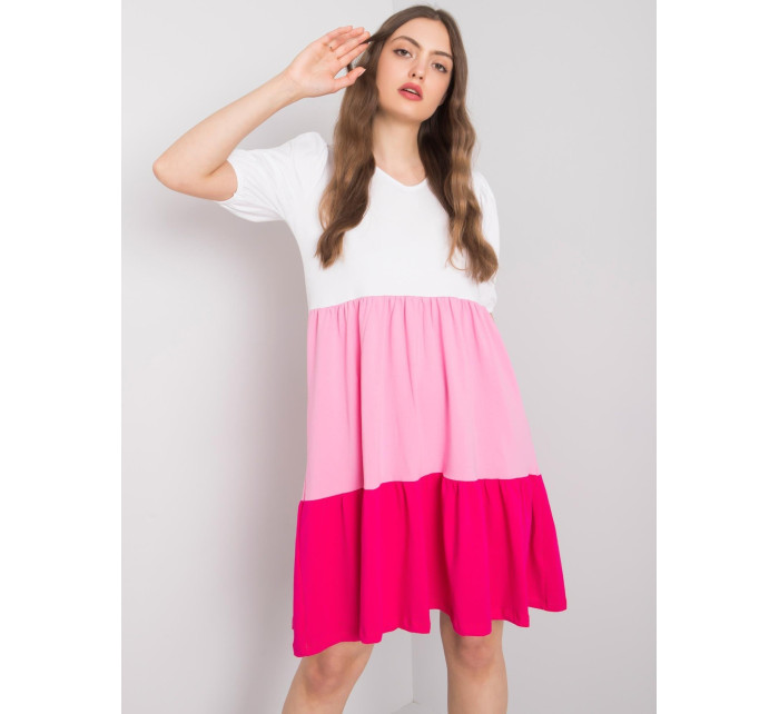 RUE PARIS Bielo-ružové bavlnené šaty