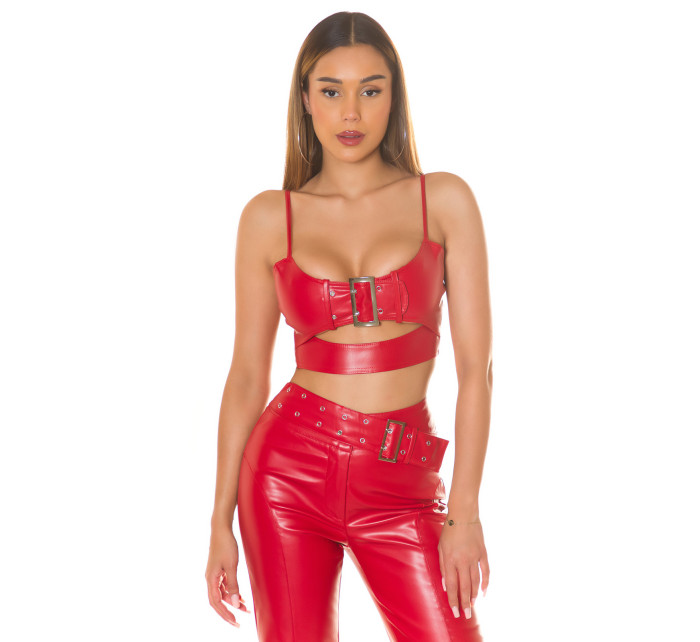 Sexy Koucla faux leather Crop Top with buckle
