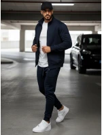 Pánska mikina na zips bez kapucne tmavomodrá BX4567