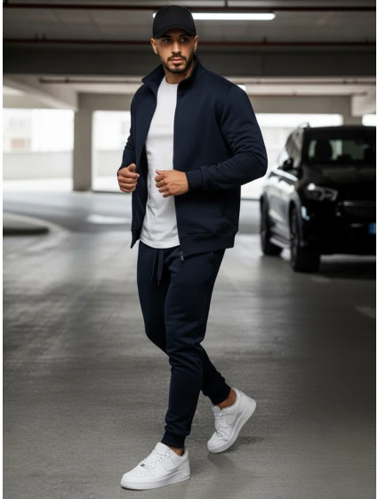 Pánska mikina na zips bez kapucne tmavomodrá BX4567